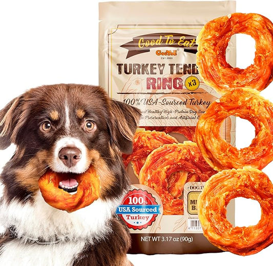 Gootoe Turkey Tendon Dog Treats  100% USA-Sourced, Natural Snack, Premium Training Chews, Hypoallergenic, Reseal Value Bags, Size for Medium Dogs, Ring (Medium) 3 Unit/Pack