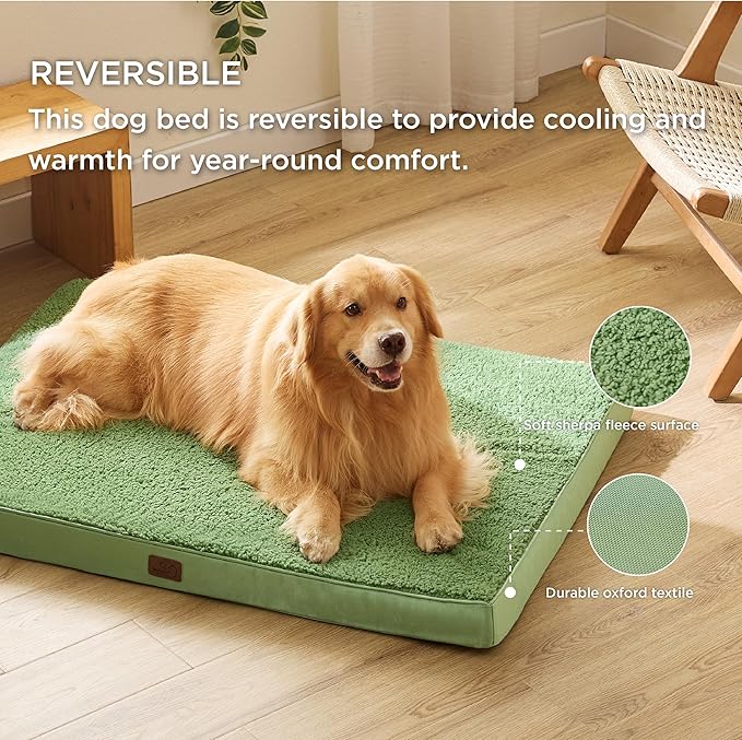 Bedsure XL Dog Bed for Large Dogs - Big Orthopedic Waterproof Dog Beds with Removable Washable Cover, Egg Foam Pet Bed Mat Green