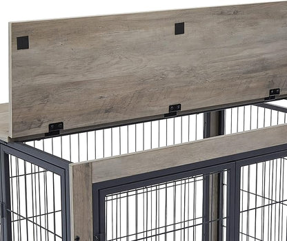 NicBex Dog Crate Furniture Dog Cage with Doors and Lift Top, Dog Kennels for Inside Space, Wooden Dog Crate on Wheels with Durable Frame for Multiple Dogs, Grey