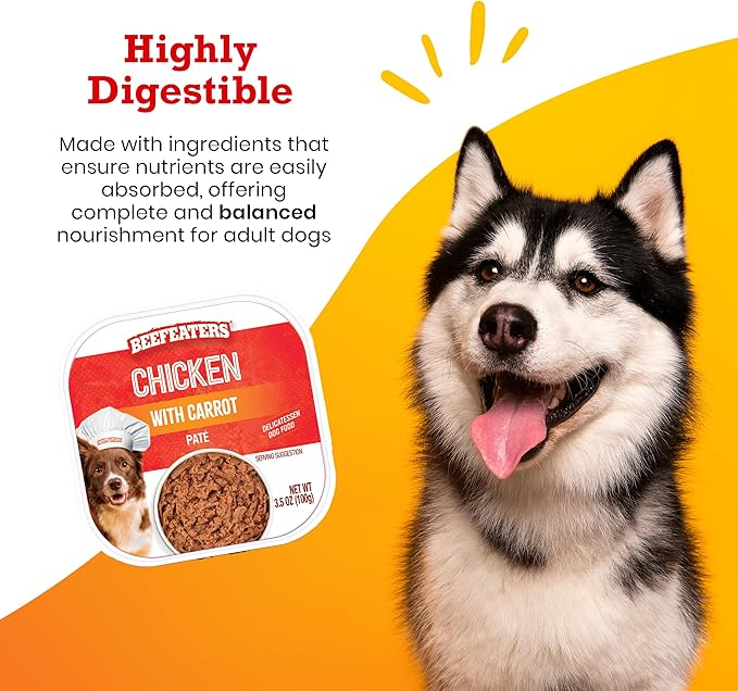 Beefeaters Dog Treats - Chicken with Carrot Pate 3.5oz, Case of 96 | Natural Adult Dog Food | No Artificial Additives, Rich in Fiber, Vitamins & Minerals | Dog Training Treats for Adults