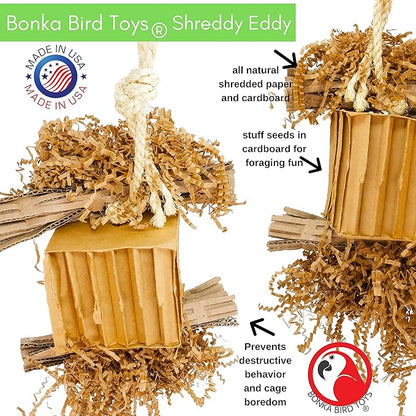Bonka Bird Toys 3753 Natural Shreddy Eddy Medium to Large Parrot Toy Good Conure African Grey, Conures, Amazons, Small Cockatoos, and similarly Sized pet Birds for Chewy Foraging Fun.