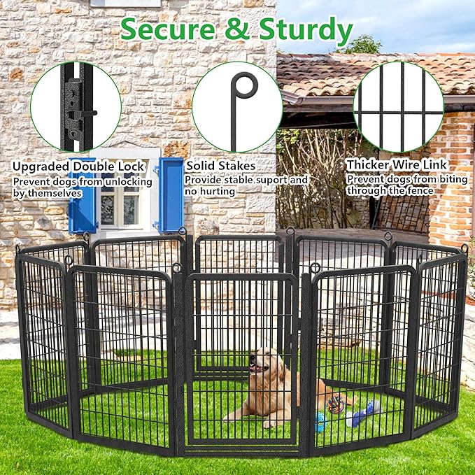 Dog Playpen Outdoor, 40" Height 42 Panels Pet Fence with Low Threshold Full Gate, Large Dog Fence Outdoor for Yard, Heavy Duty Pet Playpen Metal Play Pen Fence for RV Camping
