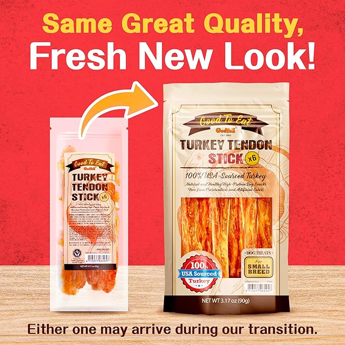 Gootoe Turkey Tendon Dog Treats  100% USA-Sourced, Natural Snack, Premium Training Chews, Hypoallergenic, Reseal Value Bags, Size for Medium Dogs, Stick (Medium) 6 Unit/Pack