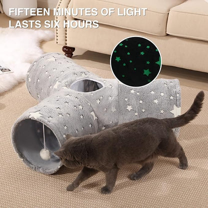 Tempcore Pet Cat Tunnel Tube Cat Toy 3 Way Collapsible, Cat Tunnels for Indoor Cats Self-Luminous Photoluminescence，Kitty Tunnel Bored Cat Pet Toys Peek Hole Toy Ball Cat, Puppy, Kitty, Kitten, Rabbit