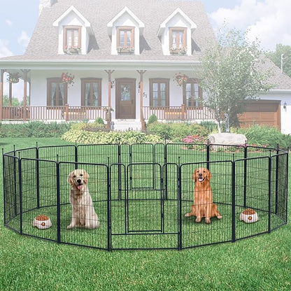 Dog Playpen,Portable Outdoor Dog Fence, Dog Playpen for Large/Medium/Small Dogs, Dog Fences for The Yard,with Doors Foldable Metal (40 inch, 16 Panels)