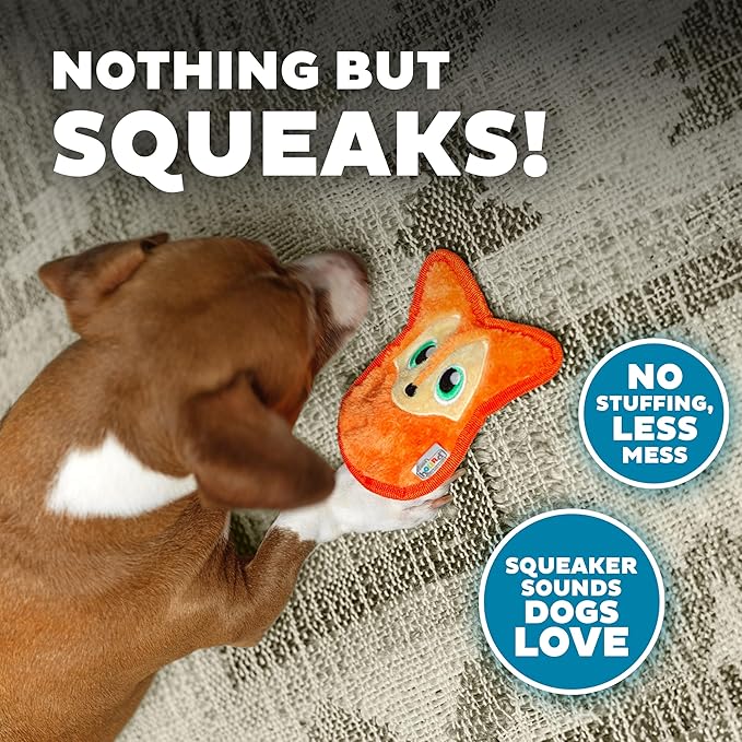 Outward Hound Durablez Minis Stuffing-Free Squeaky Plush Dog Toy for Puppies & Small Dogs - Interactive, Soft Yet Tough, No Mess, Jumbo Squeaker, Long-Lasting Play, Fox