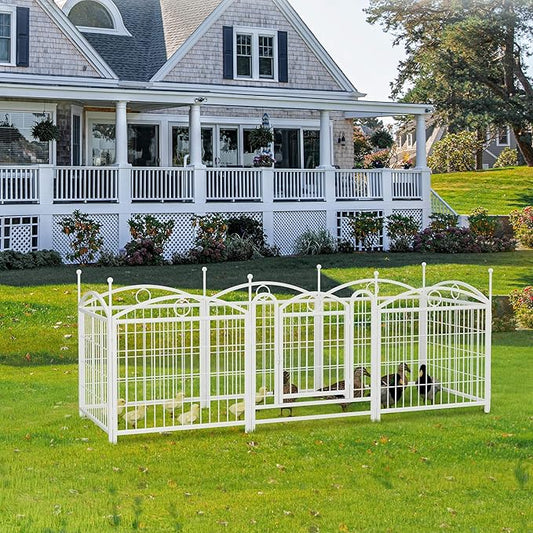 24" H Dog Crate Dog Playpen 8 Panels Furniture Heavy Duty Dog Fence Door with Side Openings,Foldable Pet Exercise Pen for Large Medium Small Dogs Indoor Outdoor,White