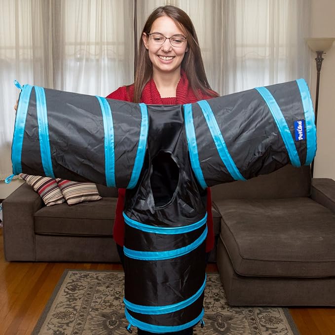 PetLike Cat Tunnel (with Interactive Cat Toy and Catnip Toy) for Indoor Cats Collapsible Pop-up Pet Tube Peek Hole Hideaway Play Toys for Cats with Ball