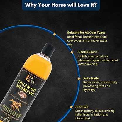 E3 Argan Oil Shampoo - Moisturizing Pet Shampoo, Hair Shampoo Argan Oil, Hair Shine, Shampoo De Caballo, Gentle Formula, Good for Dogs Too (32 fl oz)
