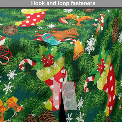 Ambesonne Christmas Dog Crate Cover, Xmas Accessories Stockings Candies Horse Teddy Bear on Pine, Easy to Use Pet Kennel Cover for Cats & Medium Dogs, 30 Inch, Green Brown