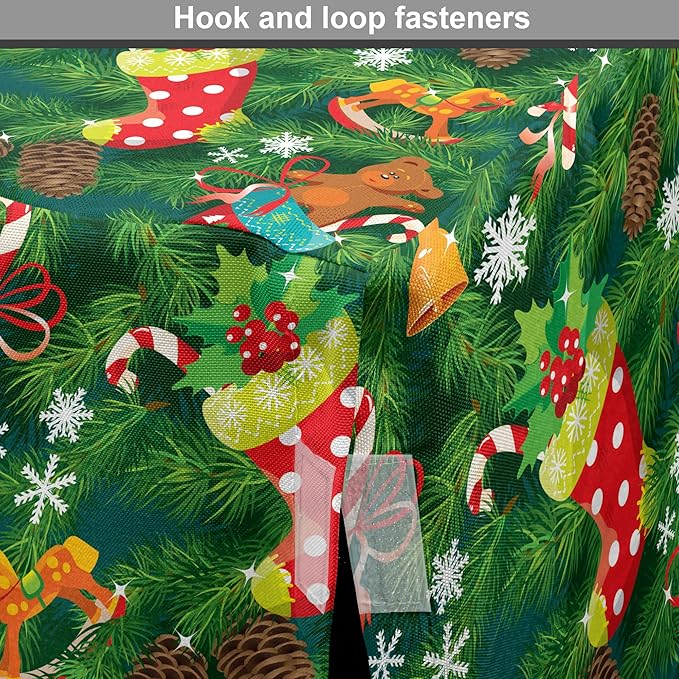 Ambesonne Christmas Dog Crate Cover, Xmas Accessories Stockings Candies Horse Teddy Bear on Pine, Easy to Use Pet Kennel Cover for Medium Large Dogs, 48 Inch, Green Brown