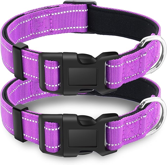 2 Pack Reflective Dog Collar with Safety Locking Buckle, Adjustable Soft Breathable Comfortable Nylon Pet Collar for Small, Medium and Large Dogs, Rosered, XS
