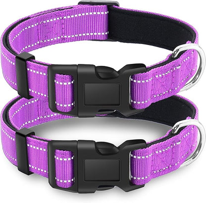 2 Pack Reflective Dog Collar with Safety Locking Buckle, Adjustable Soft Breathable Comfortable Nylon Pet Collar for Small, Medium and Large Dogs, Rosered, XS