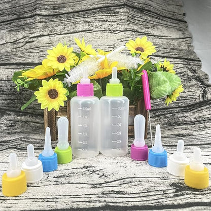 2 Sets of 5-Color Plastic and Silicone Feeding pet Supplies Set, Squeeze Liquid Bottles, Replaceable teats mini for Newborn Kittens, Puppies, Rabbits, Replacement Small Animals cat Bottle Tools