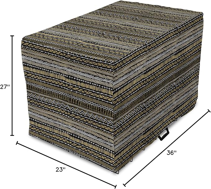 Ambesonne Boho Dog Crate Cover, Tribal Ethnic Retro Mayan Native American Funky Hippie Culture Pattern, Easy to Use Pet Kennel Cover for Medium Large Dogs, 36 Inch, Coffee Charcoal