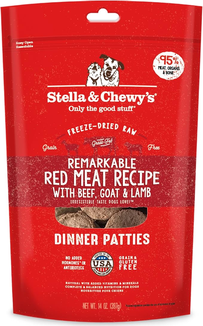 Stella & Chewy's Freeze Dried Raw Dinner Patties  Grain Free Dog Food, Protein Rich Remarkable Red Meat Recipe  14 oz Bag