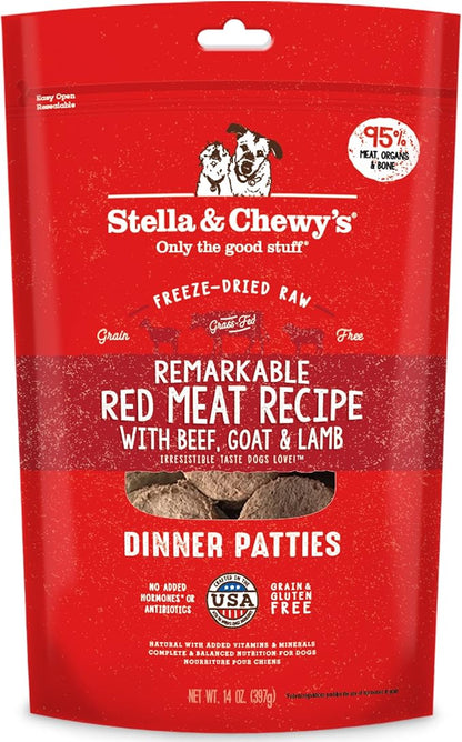 Stella & Chewy's Freeze Dried Raw Dinner Patties  Grain Free Dog Food, Protein Rich Remarkable Red Meat Recipe  14 oz Bag