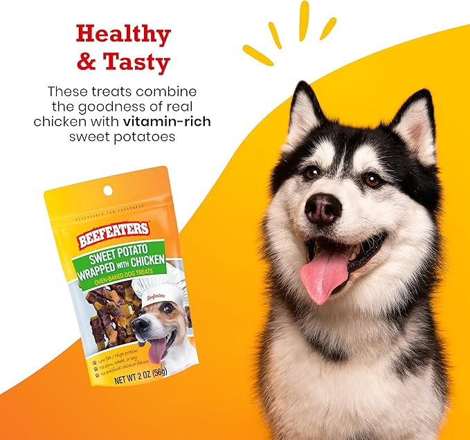 Beefeaters Dog Treats - Sweet Potato Wrapped with Chicken 2oz, Case of 12 | Dog Food No Corn/Wheat/Soy/Gluten | Low Fat, Grain-Free, Training & Rewards | Dog Training Treats for All Dog Sizes