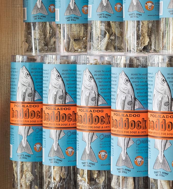 Polkadog Haddock Skins Dog & Cat Treats, Cat Snacks  Crunchy, All-Natural Treats for Dogs, Cats  Savory, Crunchy Puppy Snacks  Sustainable N. Atlantic Haddock Skin  2 oz.