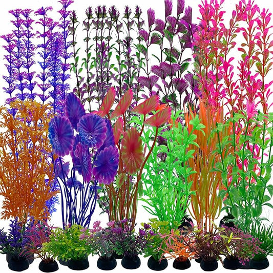 20 Pack Aquarium Plants, Fish Tank Decoration Colorful Artificial Fish Tank Decor Plants Aquarium Decorations for Household and Office Aquarium Simulation, Small to Large and Tall