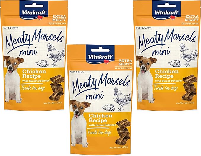 Vitakraft 3 Pack of Chicken Mini Meaty Morsels Dog Treats, 1.69 Ounces Each, with Sweet Potato