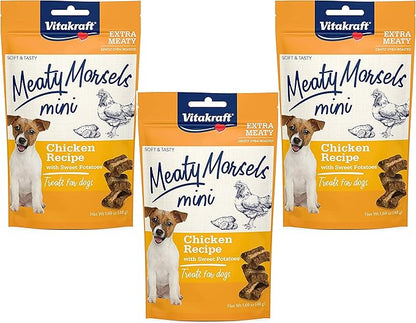 Vitakraft 3 Pack of Chicken Mini Meaty Morsels Dog Treats, 1.69 Ounces Each, with Sweet Potato