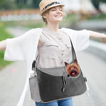 PetAmi Small Dog Sling Carrier, Soft-Sided Crossbody Puppy Carrying Purse Bag, Adjustable Sling Pet Pouch to Wear Medium Dog Cat Travel, Dog Bag for Traveling, Breathable, Poop Bag Dispenser, Gray
