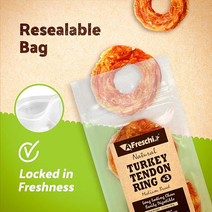 Afreschi Turkey Tendon for Dogs, Small Bone 6 Pieces per Pack, USA-Sourced Turkey, All Natural Human Grade Puppy Chew, Hypoallergenic, Rawhide Alternative, Dog Treats for Small Breeds