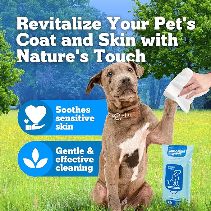 Pets XL Hypoallergenic Pet Wipes - Deodorizing No Bath Cleaning for Dogs & Puppy Grooming | Ear, Face, Butt, Paw Wet Wipe | Enriched w/Aloe, Chamomile, Oat Amino Acids | Healthier Coat & Skin