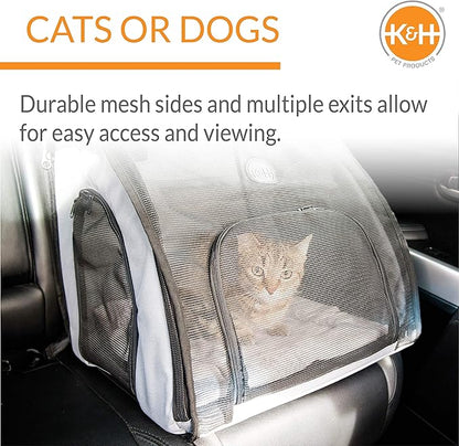 K&H Pet Products Travel Safety Carrier for Pets, Dog Crate for Car Travel, Soft-Sided Carrier for Cats and Small Dogs, Portable Car Seat Kennel, Gray/Black Small 17 X 16 X 15 Inches