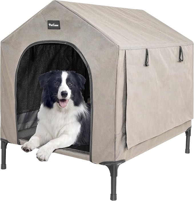 2 in 1 Dog House,Elevated Dog Bed with Removable Cover, Indoor & Outside Puppy Shelter Cot,Raised Dog Bed for Medium Dogs & Cats (Brown, Medium)