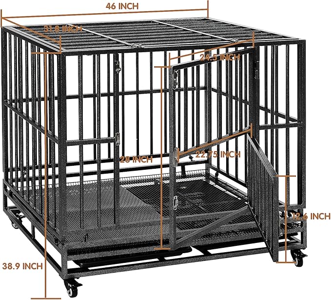 Heavy Duty Extra Large Dog Crate with Wheels - Indestructible 42/46 Inch Chew-Proof, Escape-Proof Kennel for High-Anxiety and Extra Large Dogs
