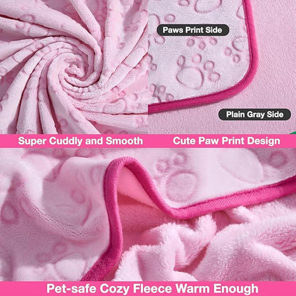 Stuffed Premium Soft Cat Blanket, Flannel Pink Stuff Cute Paw Print, 32 * 40 inches, Dog Blanket Puppy Supplies Dog Products Stuff Essentials, Christmas Cat Gifts