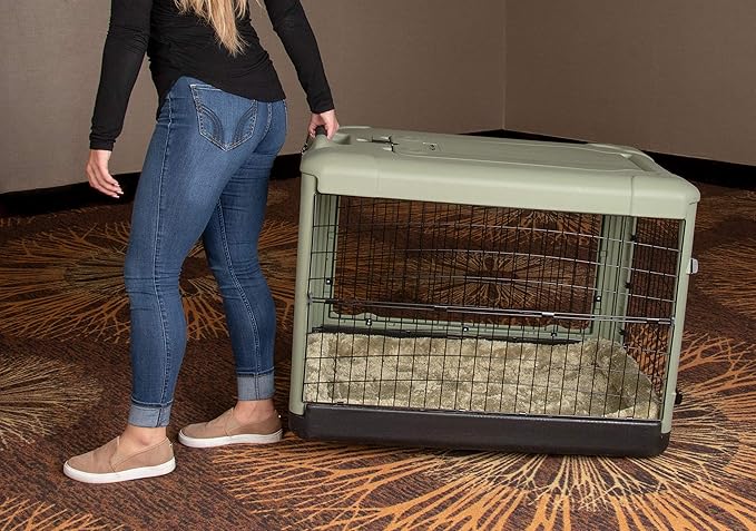 Pet Gear _he Other Door 4 Door Steel Crate for Dogs/Cats with Garage-Style Door, Includes Plush Bed + Travel Bag, No Tools Required, Willow