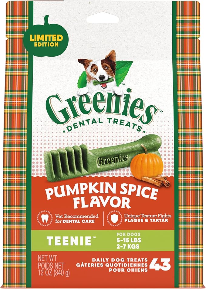 Greenies Teenie Dental Dog Treats, Pumpkin Spice Flavor, Limited Edition, 12 oz. Pack (43 Treats)