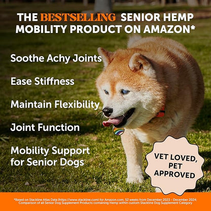 Senior Hemp Hip & Joint Supplement for Dogs - Dog Joint Supplement with Hemp Oil & Powder, Glucosamine, Collagen, MSM & Green Lipped Mussel - Mobility for Senior Dogs (Chicken 90)