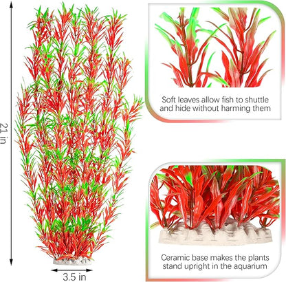 MyLifeUNIT Aquarium Plants, 21 Inches Tall Plastic Fish Tank Plants for Fish Tank Decorations and Aquarium Decor (Wine Red)