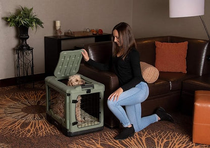 Pet Gear _he Other Door 4 Door Steel Crate for Dogs/Cats with Garage-Style Door, Includes Plush Bed + Travel Bag, No Tools Required, Willow