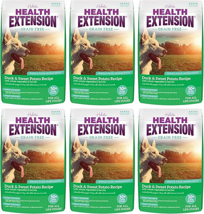 Health Extension Grain Free Duck & Sweet Potato Dry Dog Food (4 lb / 1.81 kg) - Lean Protein Formula with Turmeric & Antioxidants for Healthy Skin & Digestion (Pack of 6)