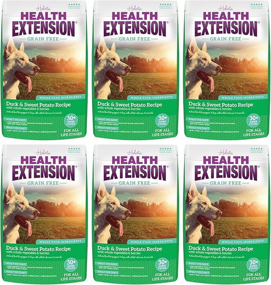 Health Extension Grain Free Duck & Sweet Potato Dry Dog Food (4 lb / 1.81 kg) - Lean Protein Formula with Turmeric & Antioxidants for Healthy Skin & Digestion (Pack of 6)