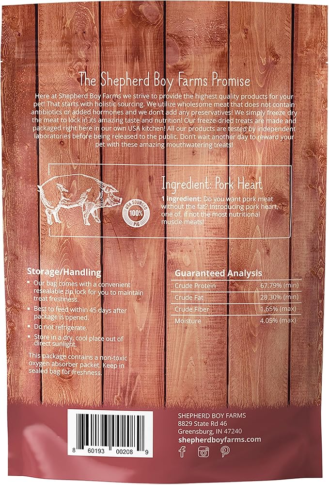 Freeze Dried Dog and Cat Treats, Pork Heart, All Natural Single Ingredient Freeze-Dried Dog Treat & Dog Snacks, Made in USA, High Protein, Essential Nutrition of Raw Dog Food, 3oz