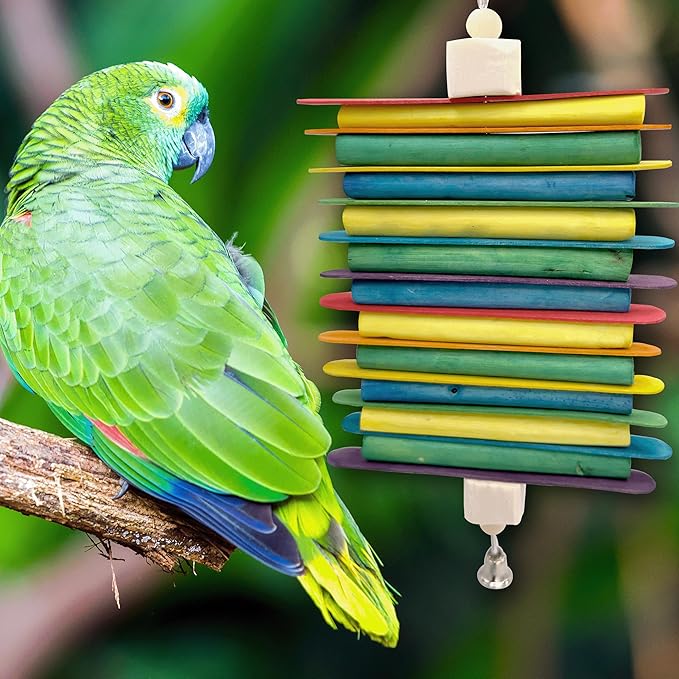 1125 Rainbow Sola Stick Stack Handcrafted Bird Chew Toy with Colorful Sola Wood Sticks – Foraging Toy for Conures, Parakeets, and Cockatiels – Safe & Natural Parrot Enrichment Toy – Made in USA