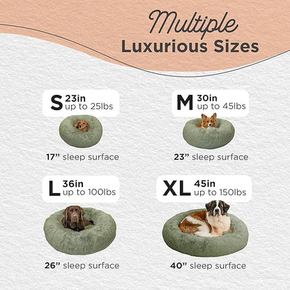 Best Friends by Sheri Original Calming Donut Dog and Cat Bed, Shag Faux Fur, Sage Green, XL (45in x 45in) - Anxiety Relief for Pets Up to 150 lbs