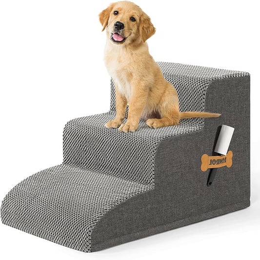 High Density Foam Dog Stairs Ramp for Beds Couches, Romrol 15.7" H Pet Steps with Durable Non-Slip Waterproof Fabric Cover, Dog Slope Stairs Friendly to Small Dogs and Cats or Pets Joints