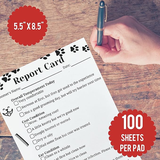Dog Grooming Report Cards (Pad of 100, 5.5 X 8.5 Inches) Pet groomers report card for grooming salon