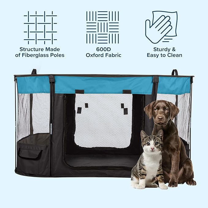 Dog Playpen - 43x34x23 Inch Puppy Kennel with Mesh Windows, Zippered Doors, and Storage Pockets - Portable Dog Play Pen Indoors/Outdoors for Small Animals by PETMAKER (Blue)