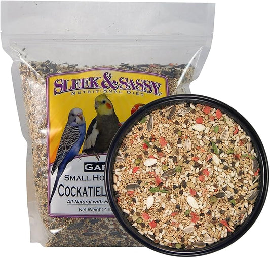 SLEEK & SASSY Garden Small Hookbill Bird Food for Cockatiels, Lovebirds, Quaker Parrots & Small Conures (4 lbs.)