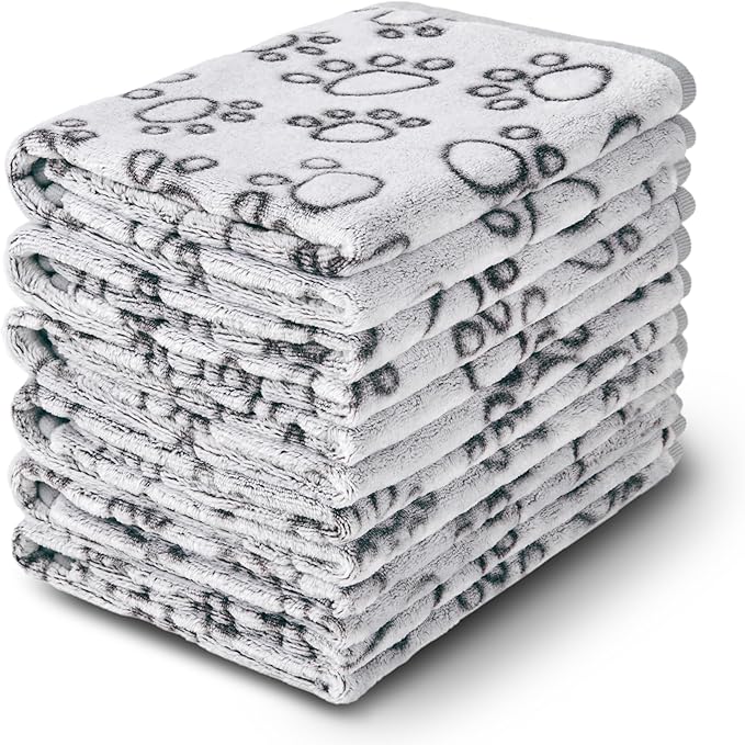 1 Pack 6 Blankets Dog Cat Soft Fluffy Fleece Pet Blanket Warm Cute Print Design Puppy Kitten Blanket Doggy Paw Grey Small(23"x16")