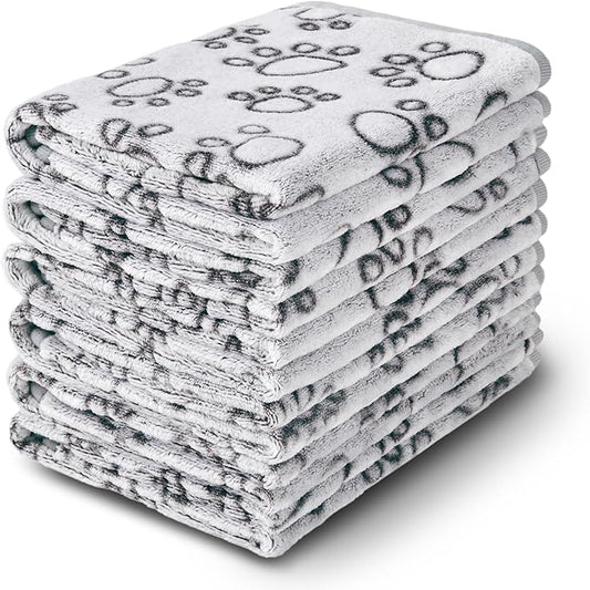 Luciphia 1 Pack 6 Dog Blankets Cat Soft Fluffy Fleece Pet Blanket Warm Cute Print Design Puppy Kitten Doggy Paw Grey Medium(30"x20")
