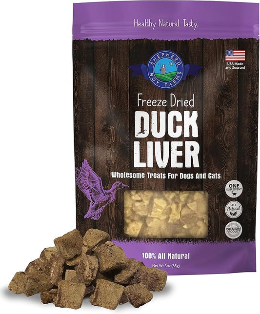 Freeze Dried Dog and Cat Treats, Duck Liver, All Natural Single Ingredient Freeze-Dried Dog Treat & Dog Snacks, Made in USA, High Protein, Essential Nutrition of Raw Dog Food, 3oz